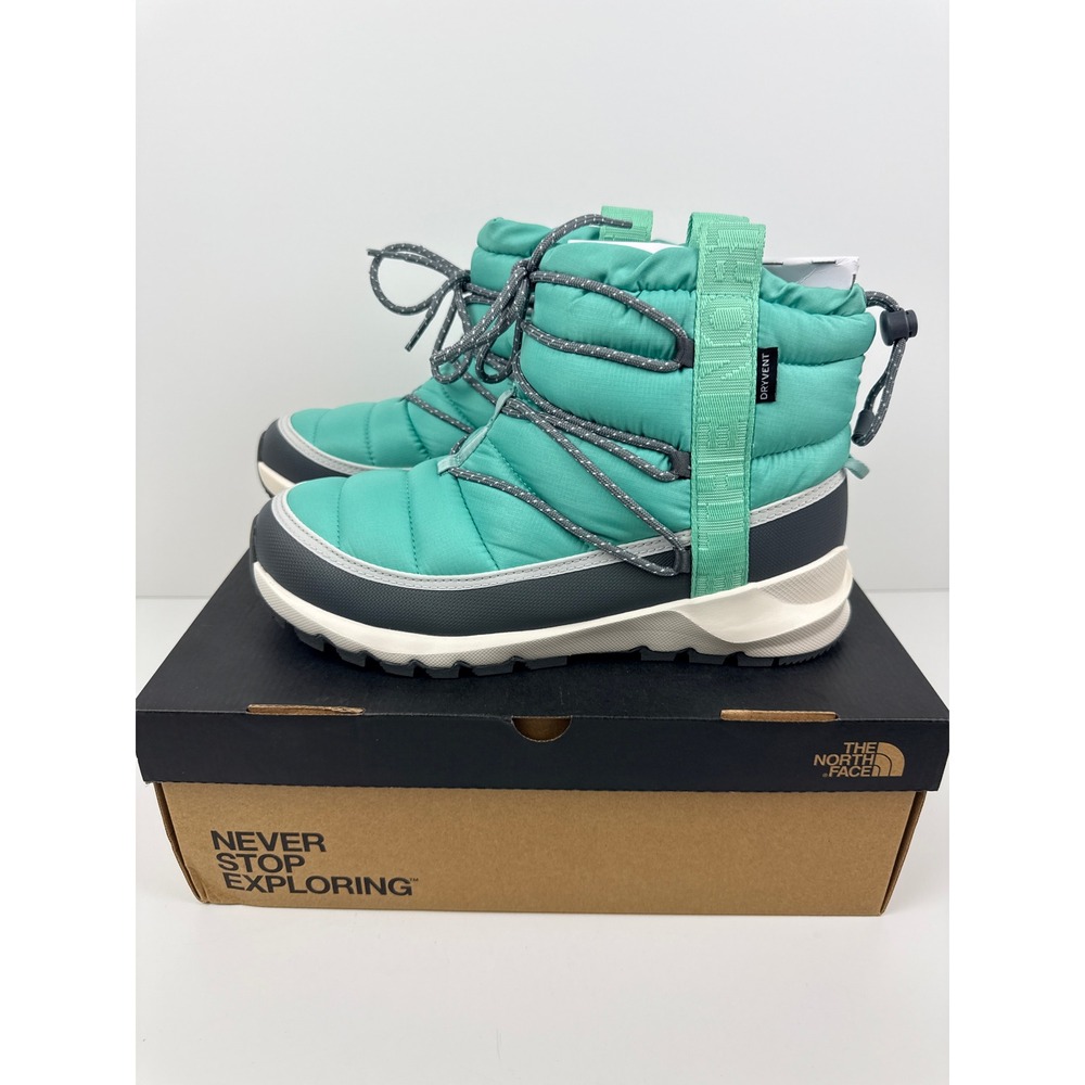 The North Face Womens ThermoBall Lace Up WP Boots Wasabi Grey NF0A5LWF US 10 NEW